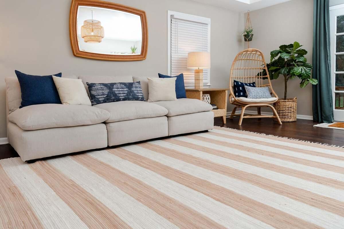 Unique Loom Indoor Rugs - Chindi Rag Modern 12x16 Rectangular Rug Beige