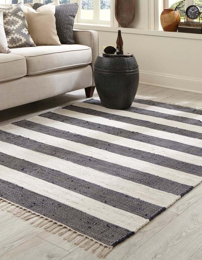 Unique Loom Indoor Rugs - Chindi Rag Modern 12x16 Rectangular Rug Navy Blue