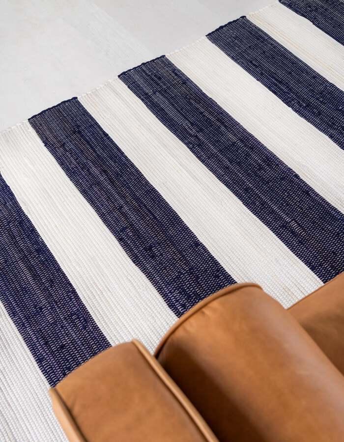 Unique Loom Indoor Rugs - Chindi Rag Modern 12x16 Rectangular Rug Navy Blue