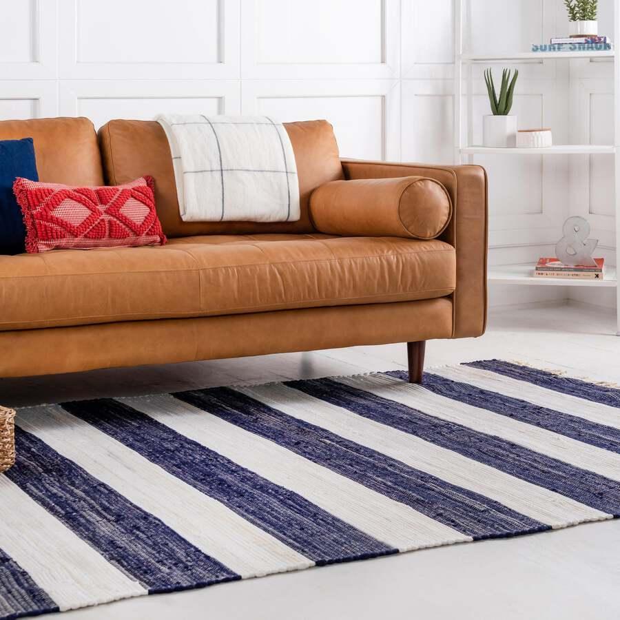 Unique Loom Indoor Rugs - Chindi Rag Modern 12x16 Rectangular Rug Navy Blue