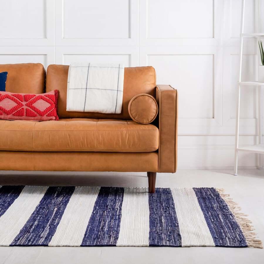 Unique Loom Indoor Rugs - Chindi Rag Modern 12x16 Rectangular Rug Navy Blue