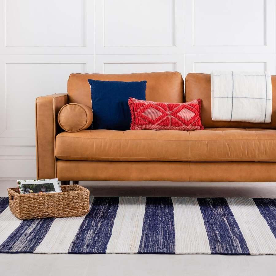 Unique Loom Indoor Rugs - Chindi Rag Modern 12x16 Rectangular Rug Navy Blue