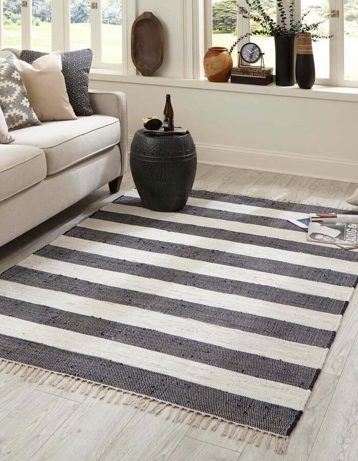 Unique Loom Indoor Rugs - Chindi Rag Modern 12x16 Rectangular Rug Navy Blue