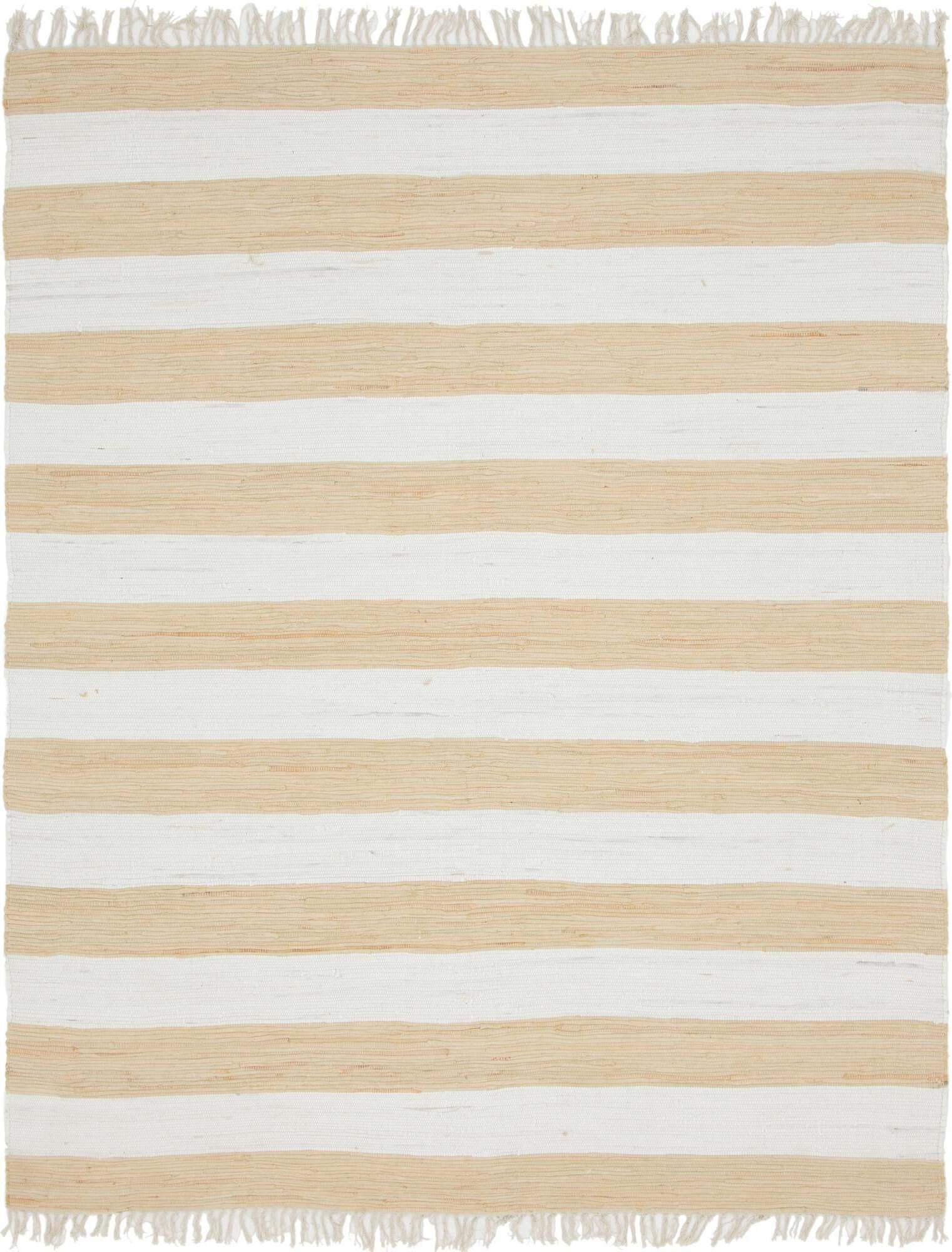 Unique Loom Indoor Rugs - Chindi Rag Striped Rectangular 8x10 Rug Beige & Tan