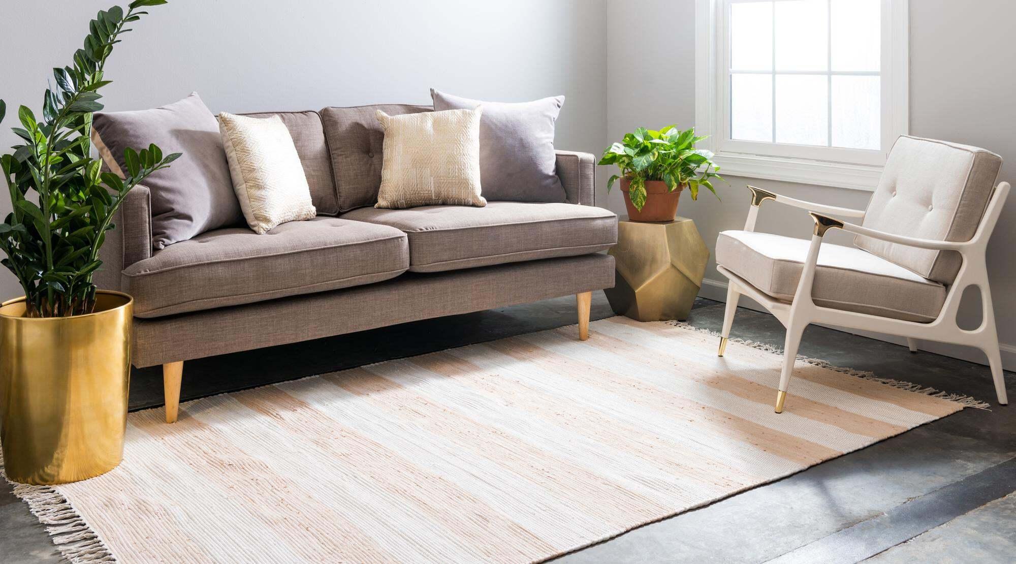 Unique Loom Indoor Rugs - Chindi Rag Striped Rectangular 8x10 Rug Beige & Tan