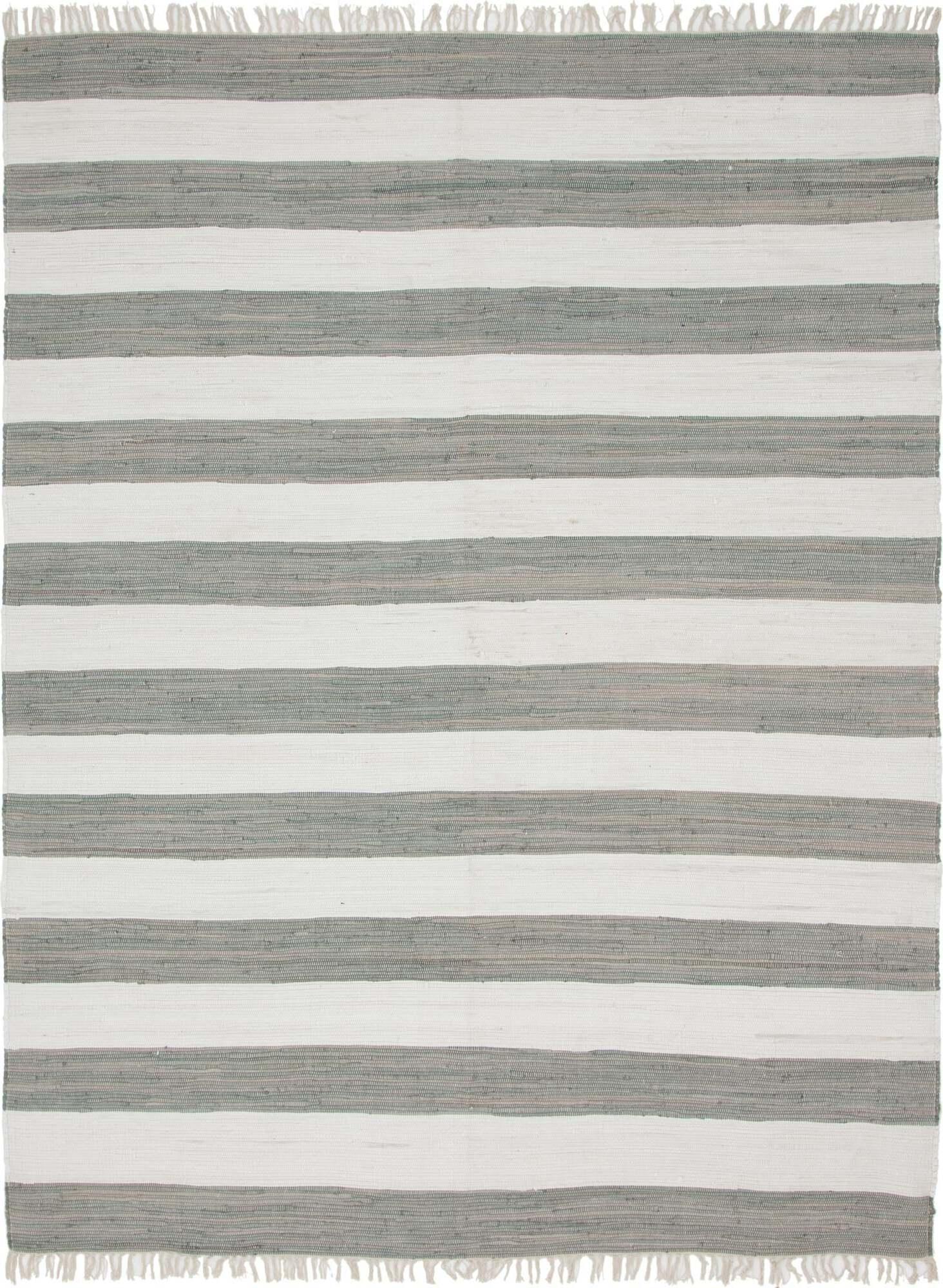 Unique Loom Indoor Rugs - Chindi Rag Striped Rectangular 9x12 Rug Gray & Ivory