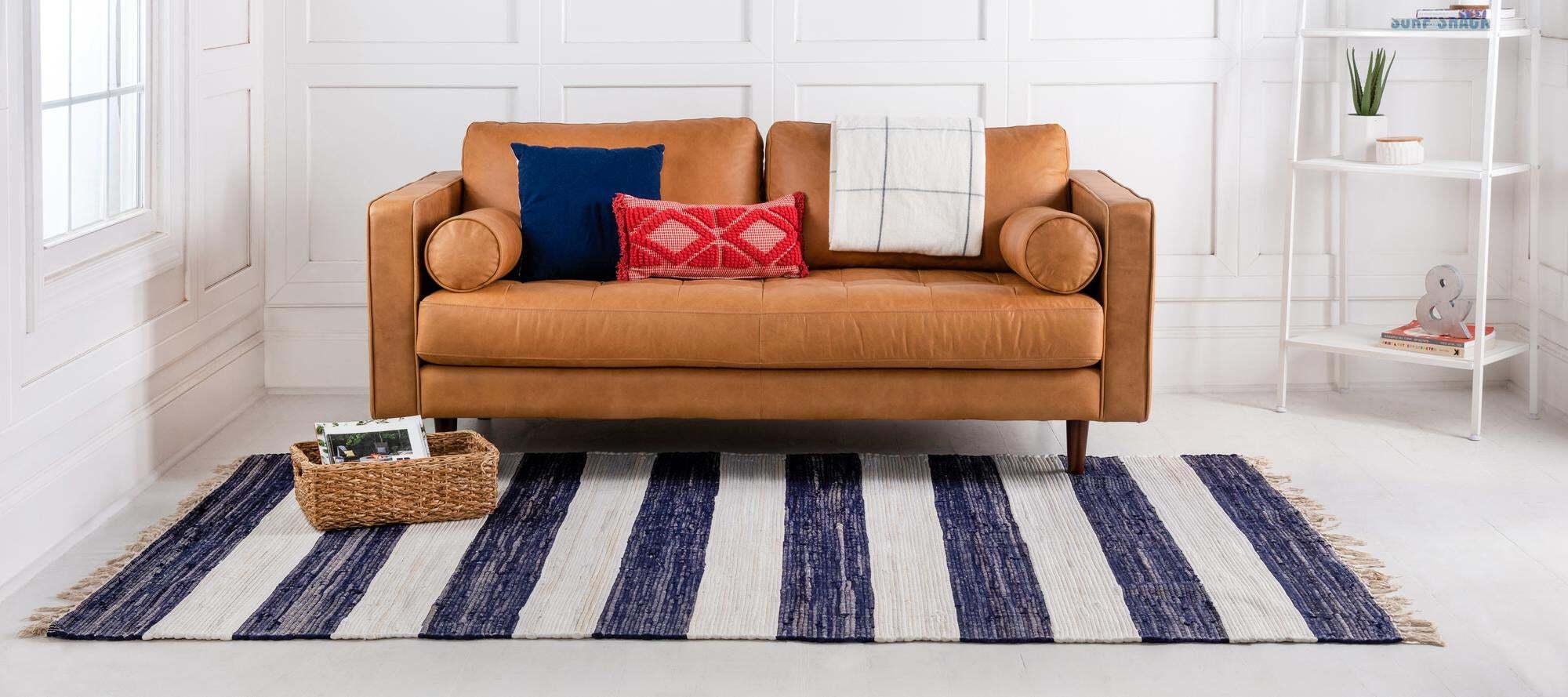 Unique Loom Indoor Rugs - Chindi Rag Striped Rectangular 9x12 Rug Navy Blue & Ivory