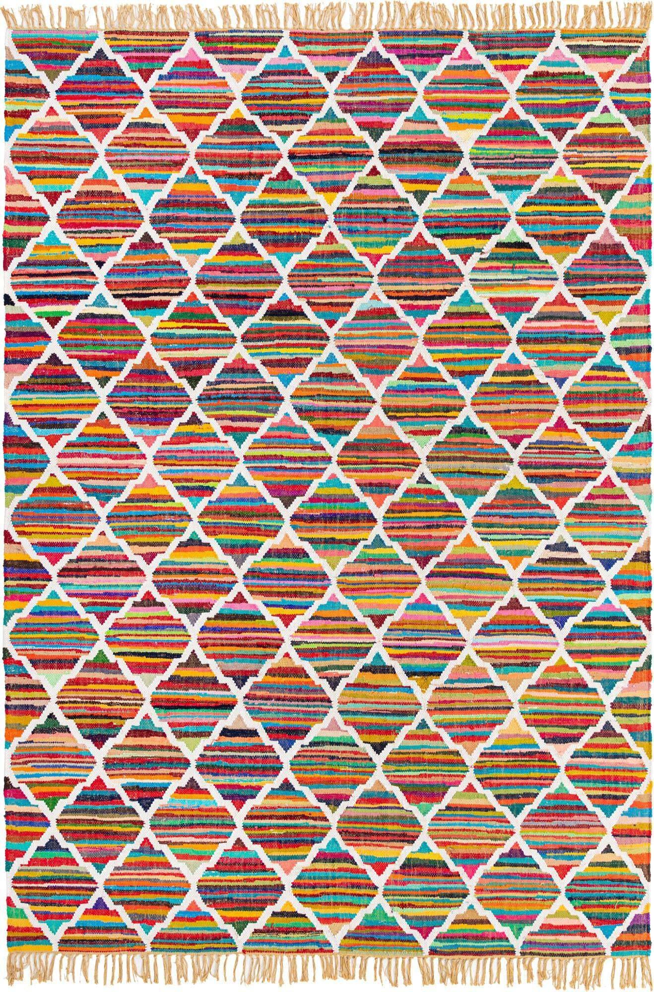 Unique Loom Indoor Rugs - Chindi Trellis Abstract Rectangular 8x11 Rug Multi & Ivory