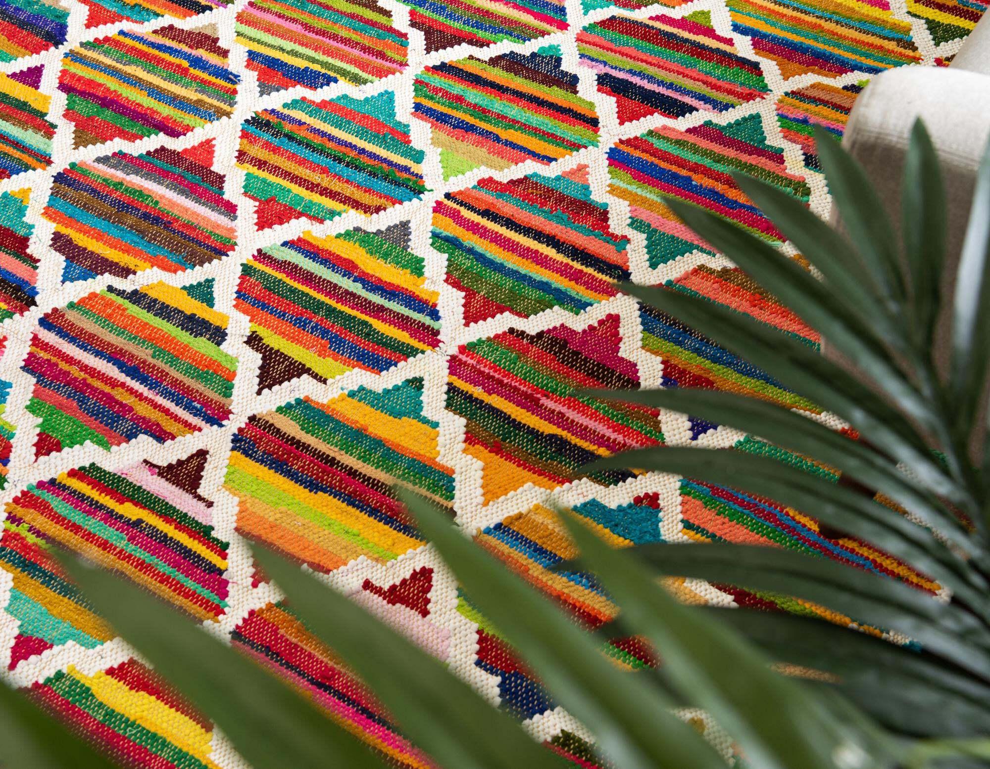 Unique Loom Indoor Rugs - Chindi Trellis Abstract Rectangular 8x11 Rug Multi & Ivory