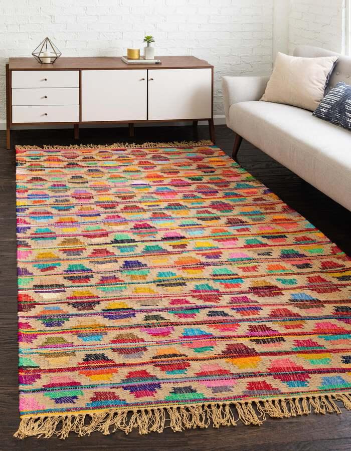 Unique Loom Indoor Rugs - Chindi Trellis Argyle 7x10 Multi & Beige