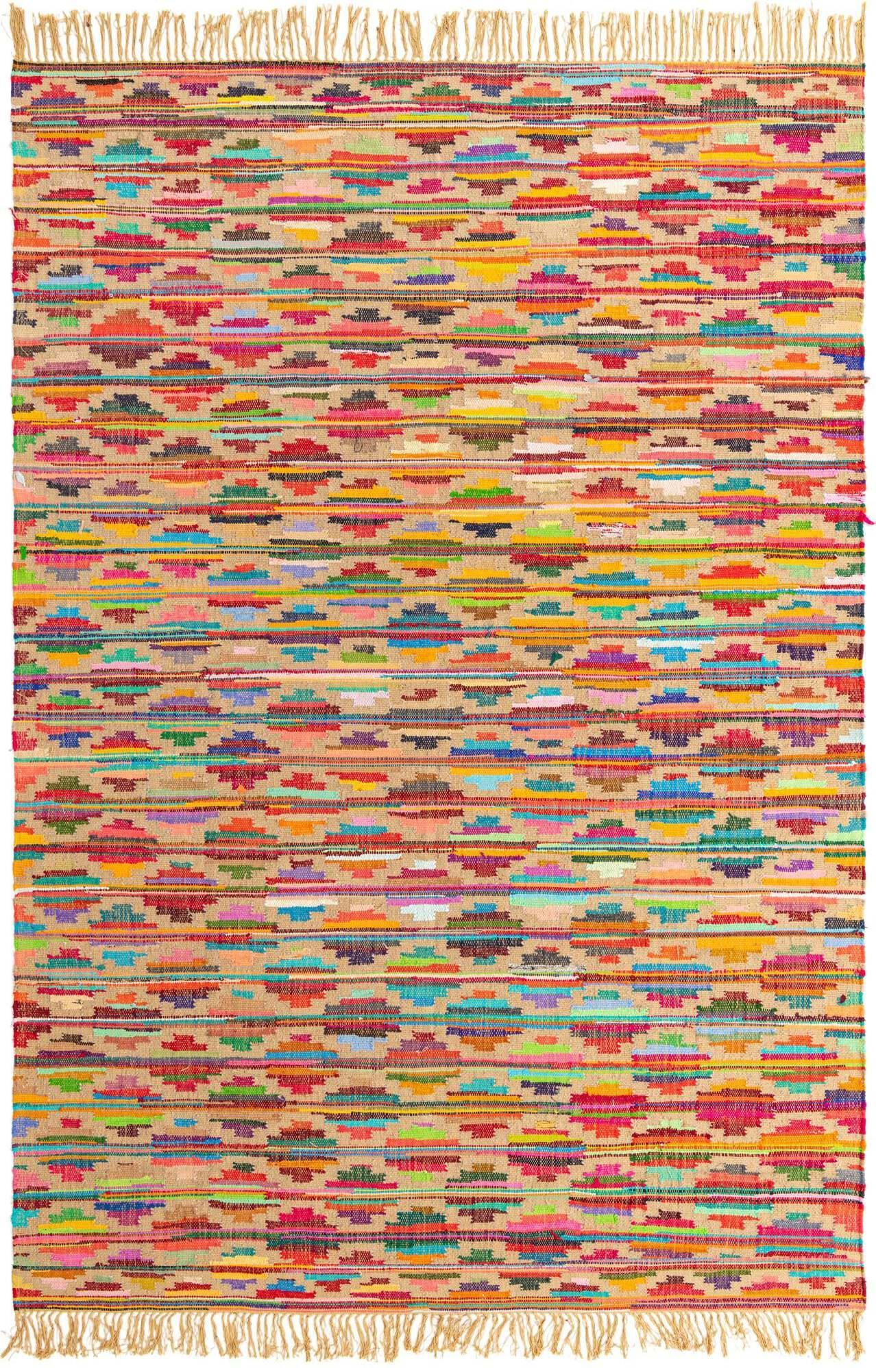 Unique Loom Indoor Rugs - Chindi Trellis Argyle Rectangular 8x11 Rug Multi & Beige