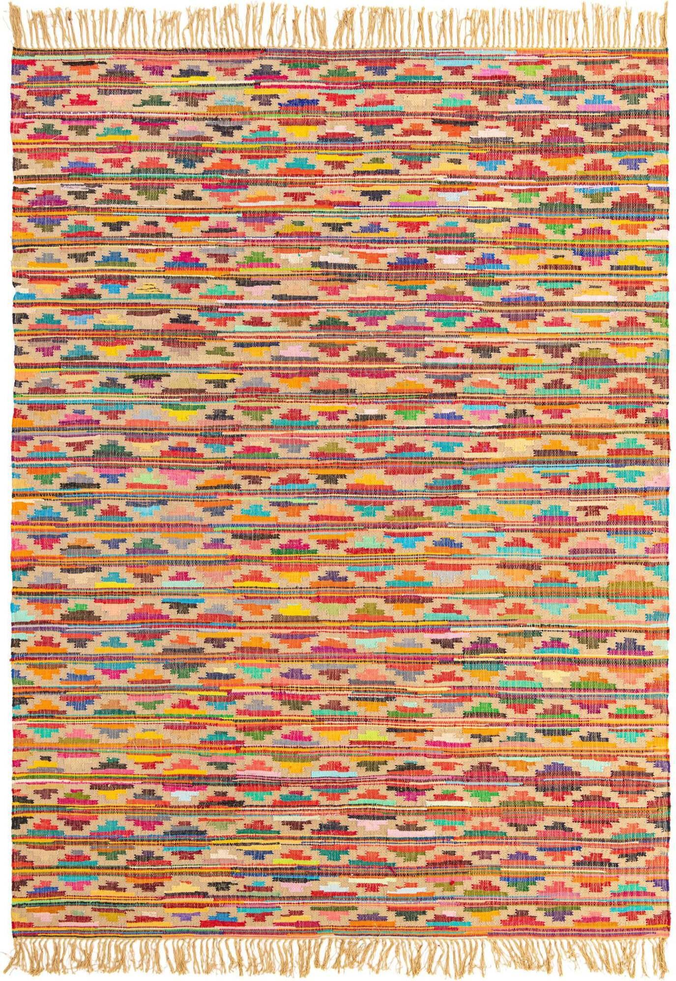 Unique Loom Indoor Rugs - Chindi Trellis Argyle Rectangular 9x12 Rug Multi & Beige