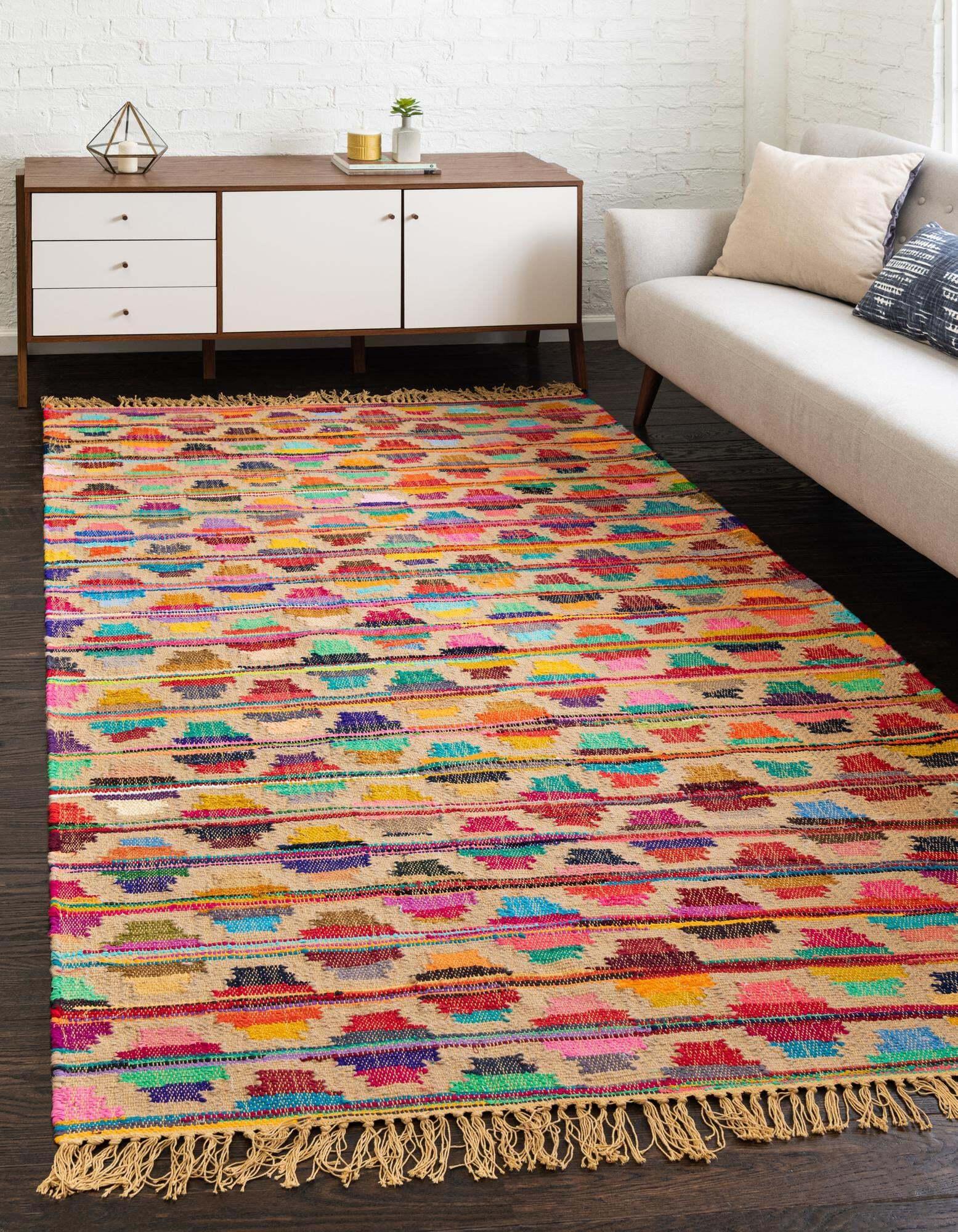 Unique Loom Indoor Rugs - Chindi Trellis Argyle Rectangular 9x12 Rug Multi & Beige