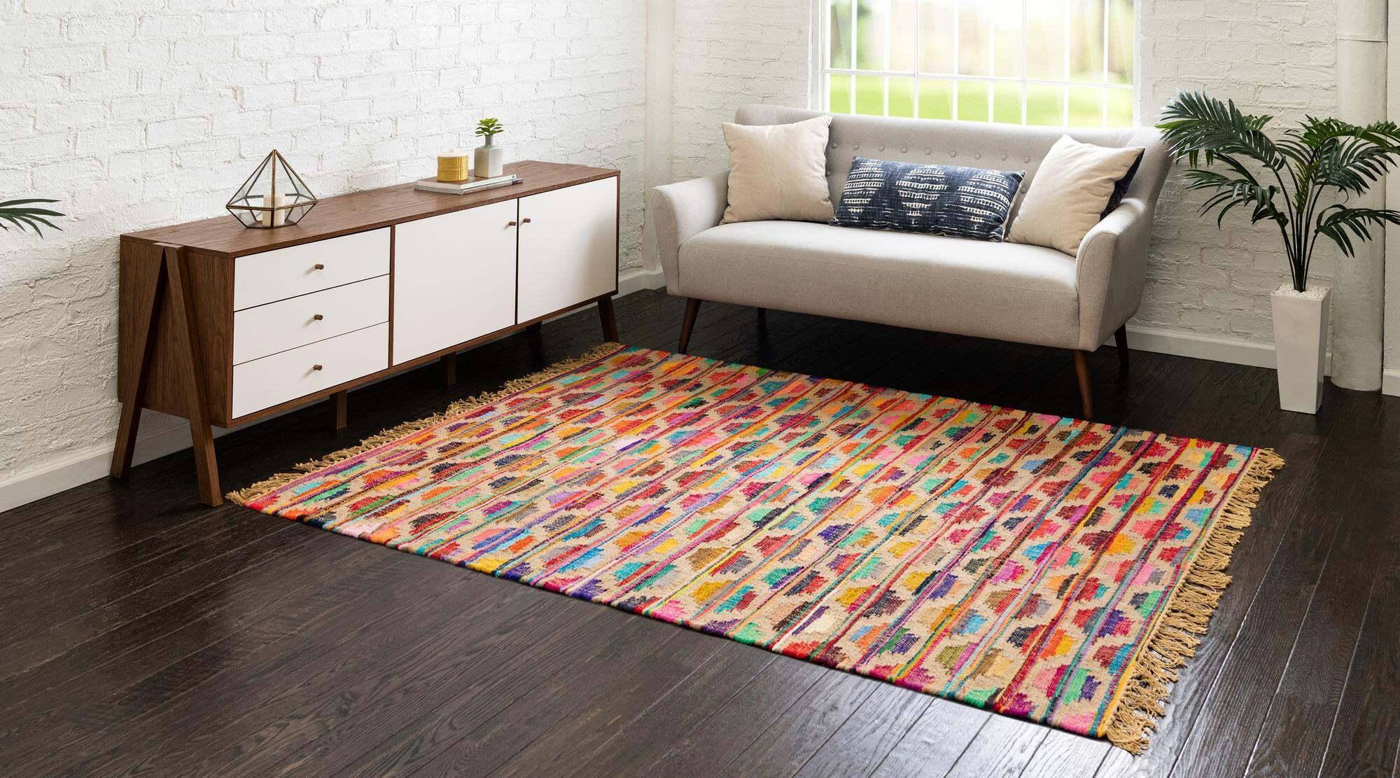 Unique Loom Indoor Rugs - Chindi Trellis Argyle Rectangular 9x12 Rug Multi & Beige