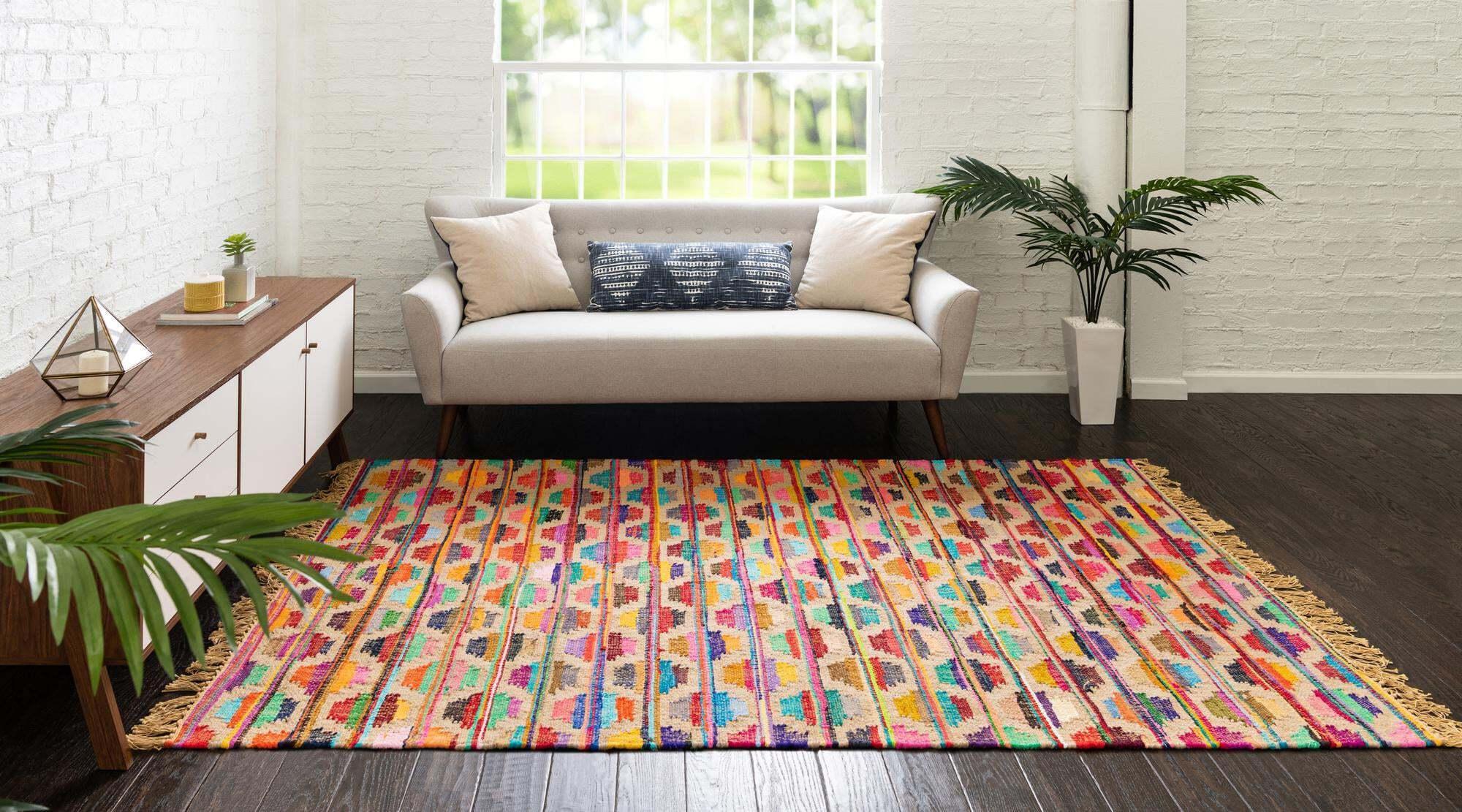 Unique Loom Indoor Rugs - Chindi Trellis Argyle Rectangular 9x12 Rug Multi & Beige