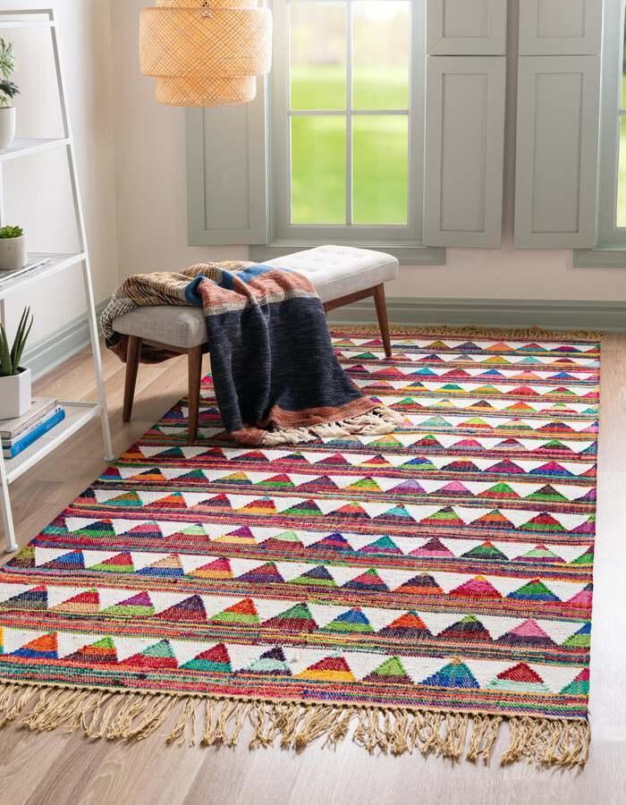 Unique Loom Indoor Rugs - Chindi Trellis Bohemian 9x12 Rectangular Rug Multi