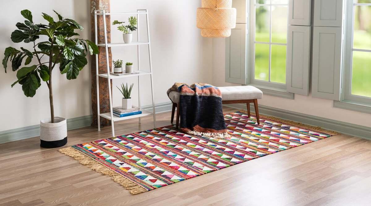 Unique Loom Indoor Rugs - Chindi Trellis Bohemian 9x12 Rectangular Rug Multi