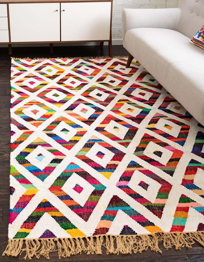 Unique Loom Indoor Rugs - Chindi Trellis Farmhouse 7x10 Rectangular Rug Multi