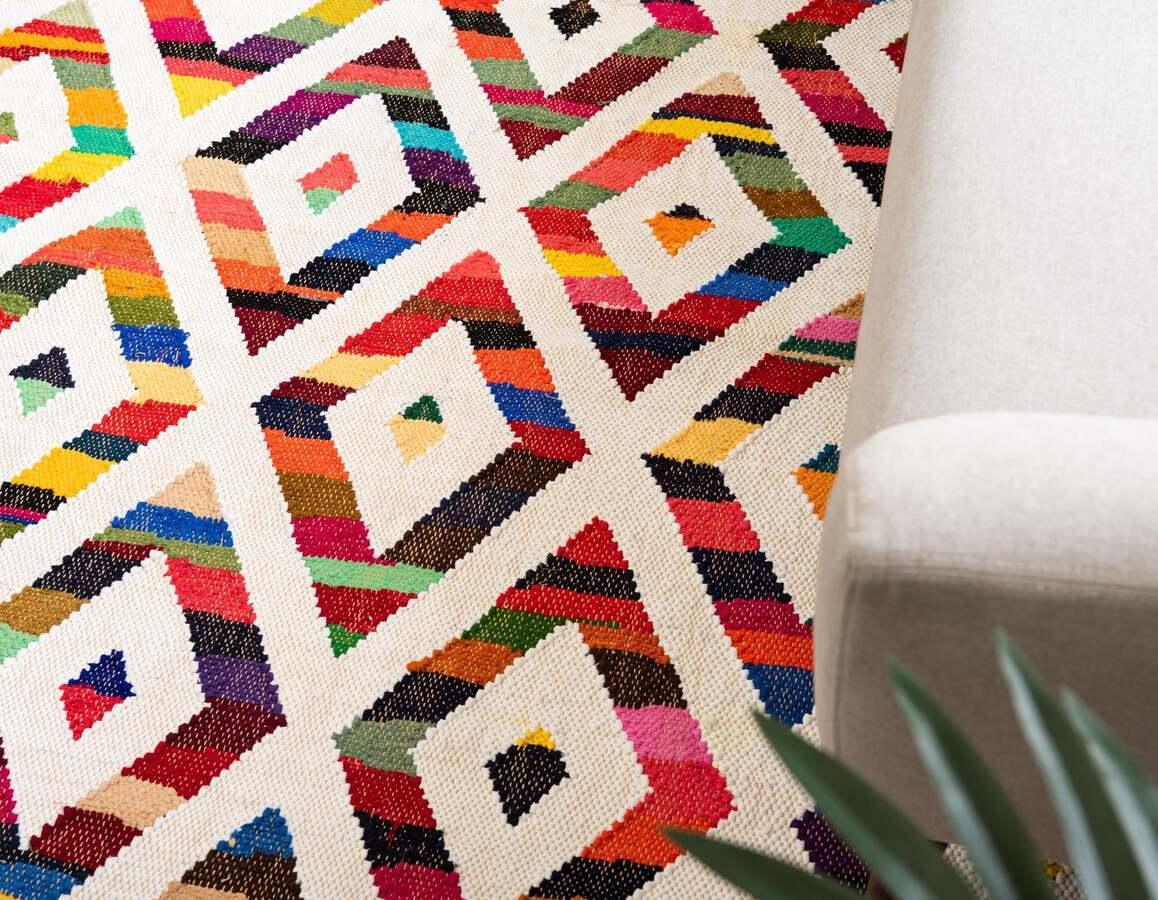 Unique Loom Indoor Rugs - Chindi Trellis Farmhouse 8x11 Rectangular Rug Multi