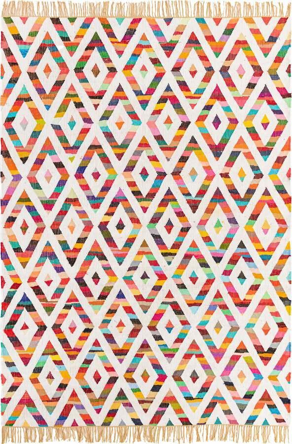 Unique Loom Indoor Rugs - Chindi Trellis Farmhouse 8x11 Rectangular Rug Multi