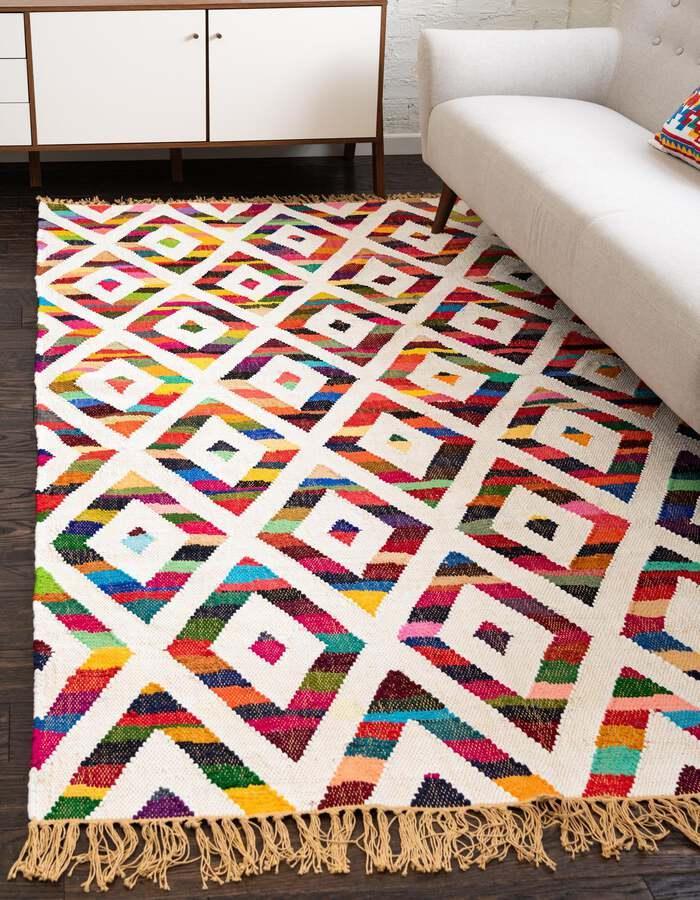 Unique Loom Indoor Rugs - Chindi Trellis Farmhouse 8x11 Rectangular Rug Multi