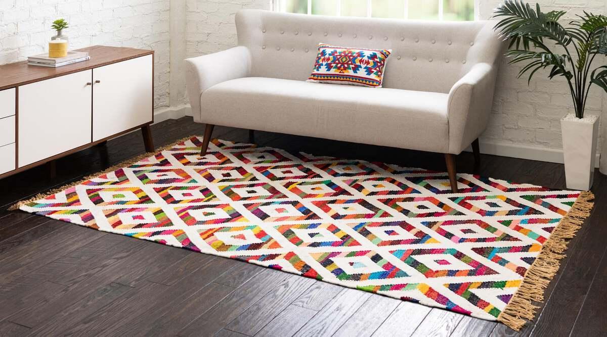 Unique Loom Indoor Rugs - Chindi Trellis Farmhouse 8x11 Rectangular Rug Multi