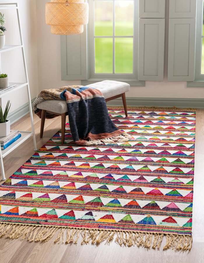 Unique Loom Indoor Rugs - Chindi Trellis Geometric 7x10 Multi & Ivory