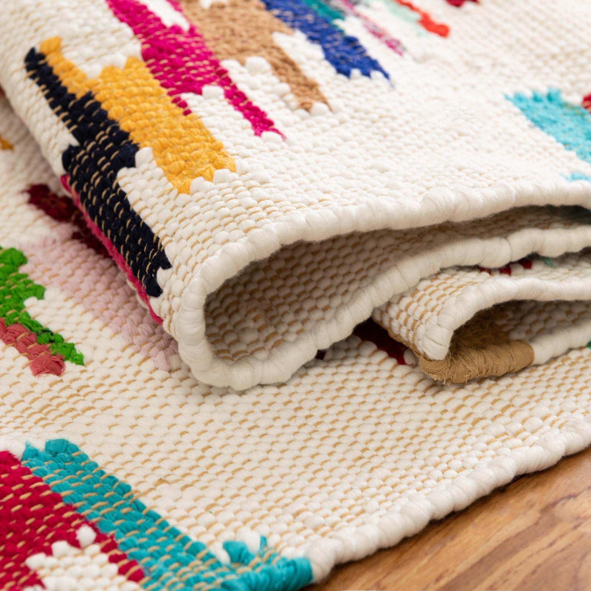 Unique Loom Indoor Rugs - Chindi Trellis Ikat Rectangular 8x11 Rug Ivory & Multi