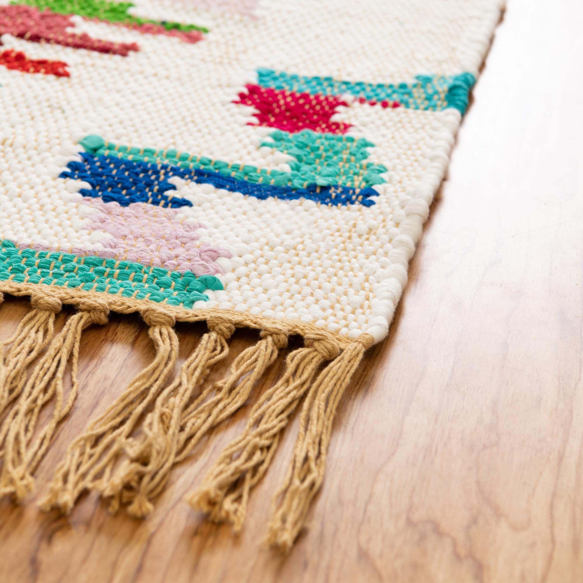 Unique Loom Indoor Rugs - Chindi Trellis Ikat Rectangular 8x11 Rug Ivory & Multi