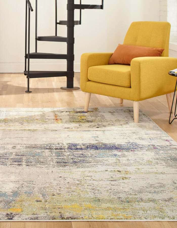 Unique Loom Indoor Rugs - Chromatic Abstract Palace Beige & Gray