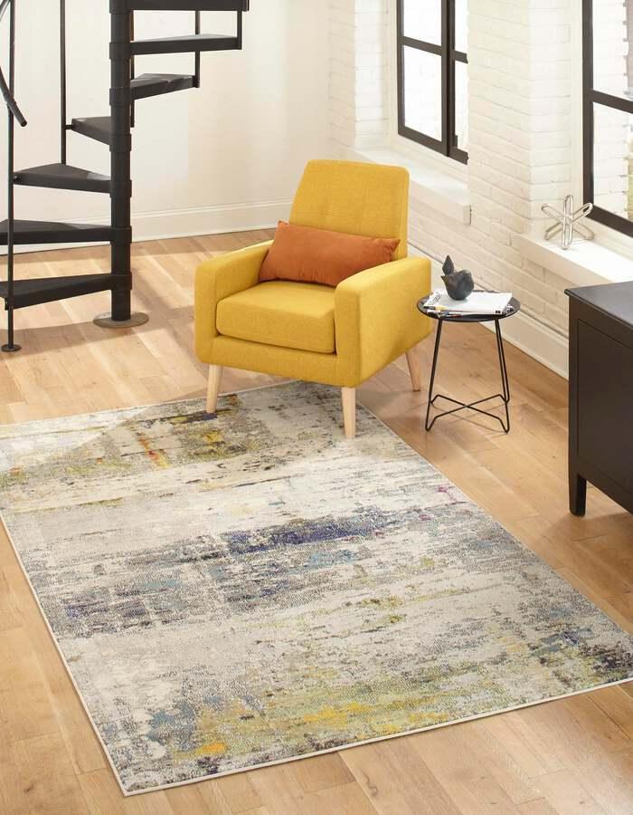 Unique Loom Indoor Rugs - Chromatic Abstract Palace Beige & Gray