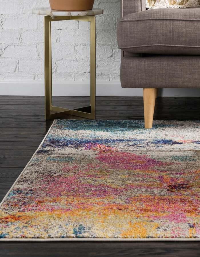 Unique Loom Indoor Rugs - Chromatic Abstract Palace Beige & Pink