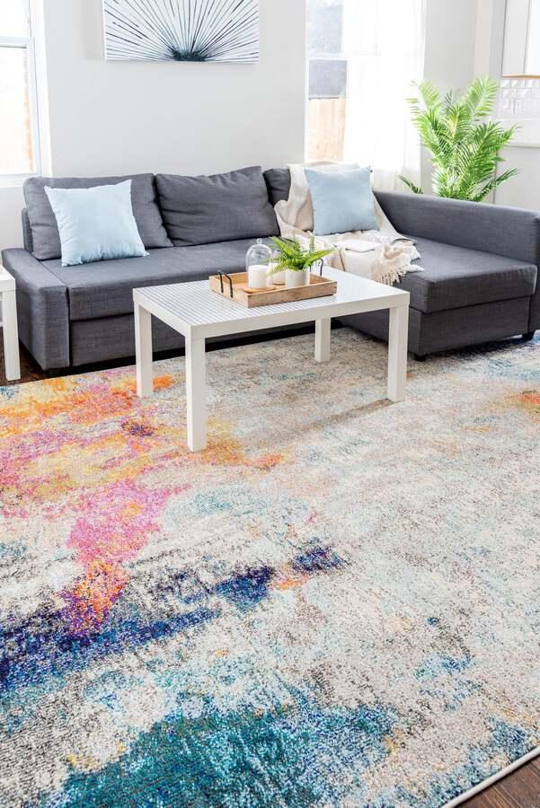 Unique Loom Indoor Rugs - Chromatic Abstract Palace Beige & Pink