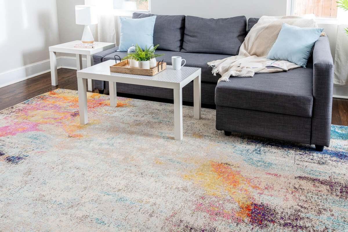 Unique Loom Indoor Rugs - Chromatic Abstract Palace Beige & Pink