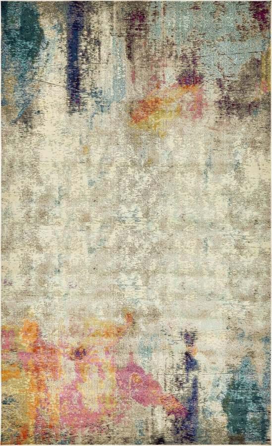 Unique Loom Indoor Rugs - Chromatic Abstract Palace Beige & Pink