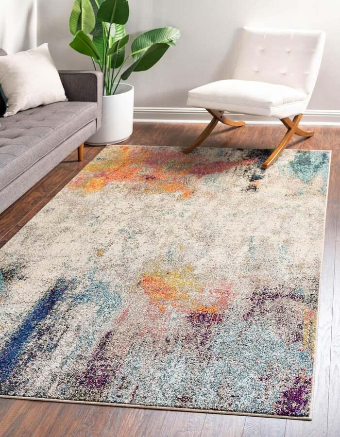 Unique Loom Indoor Rugs - Chromatic Abstract Palace Beige & Pink