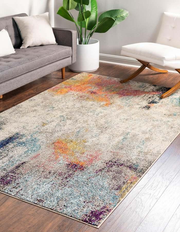 Unique Loom Indoor Rugs - Chromatic Abstract Palace Beige & Pink