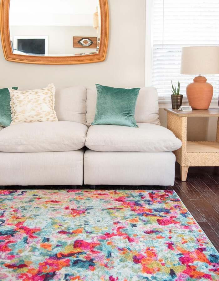Unique Loom Indoor Rugs - Chromatic Abstract Palace Multi & Blue