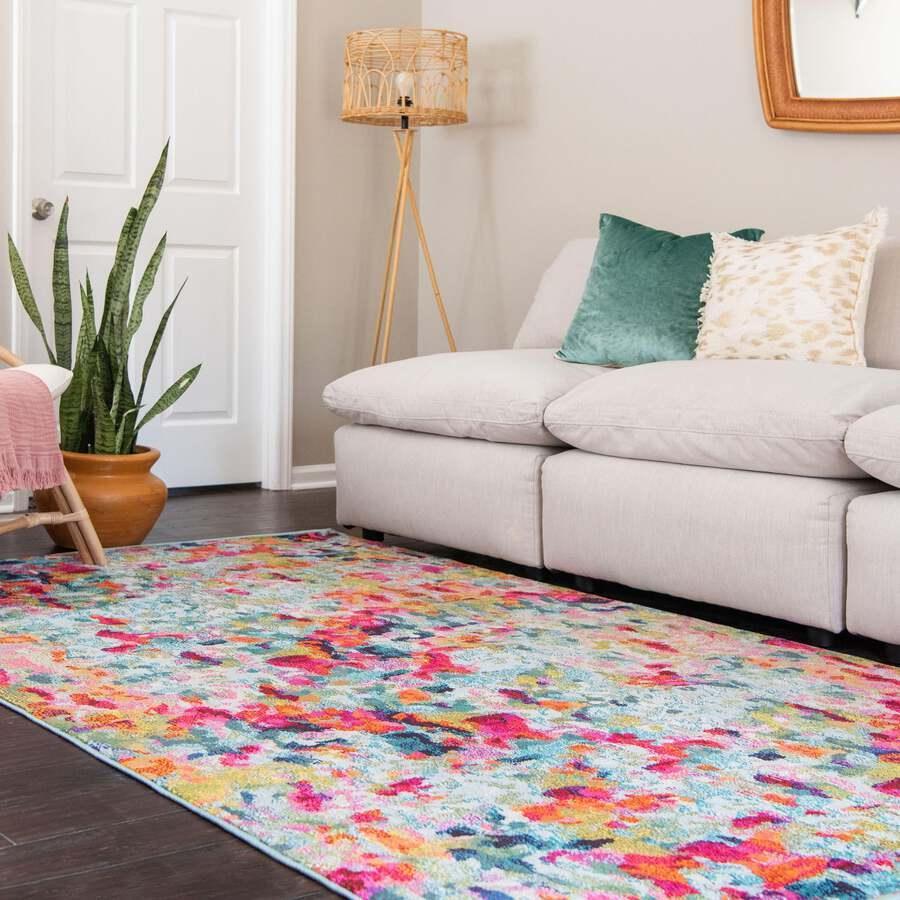 Unique Loom Indoor Rugs - Chromatic Abstract Palace Multi & Blue
