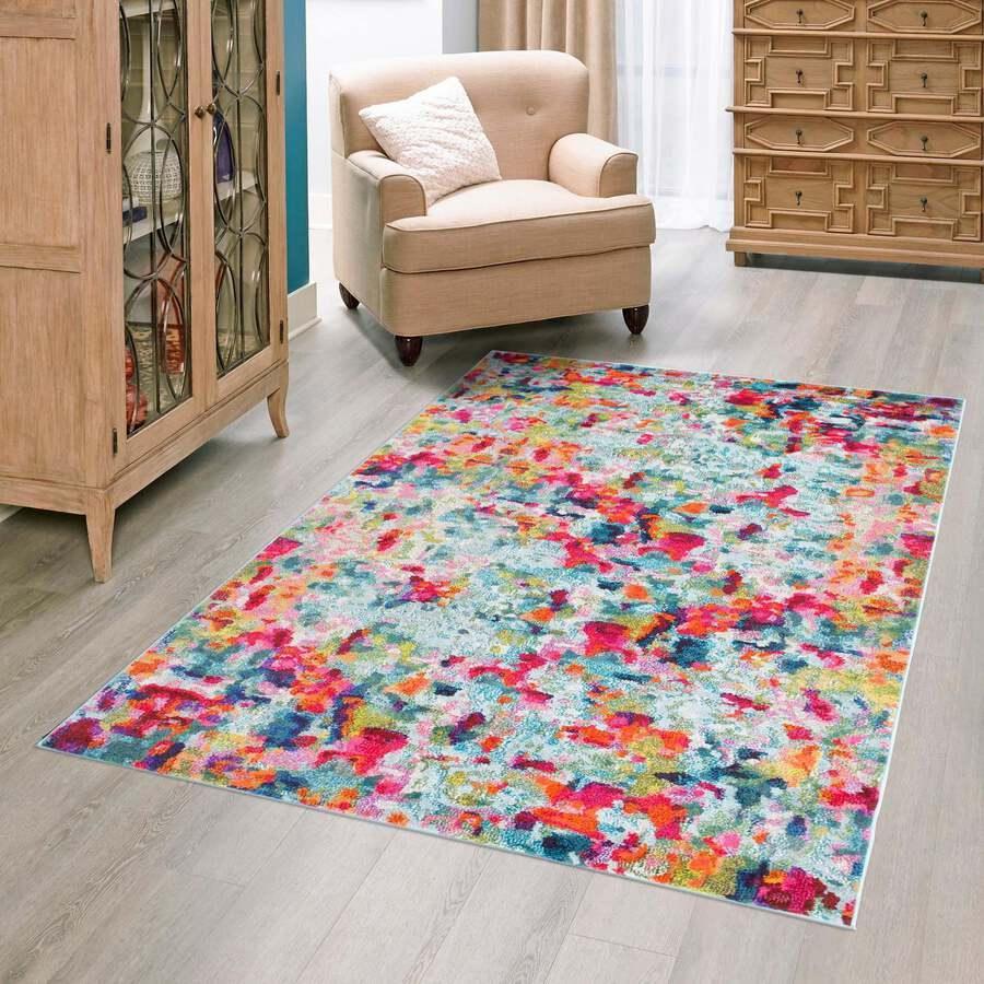 Unique Loom Indoor Rugs - Chromatic Abstract Palace Multi & Blue