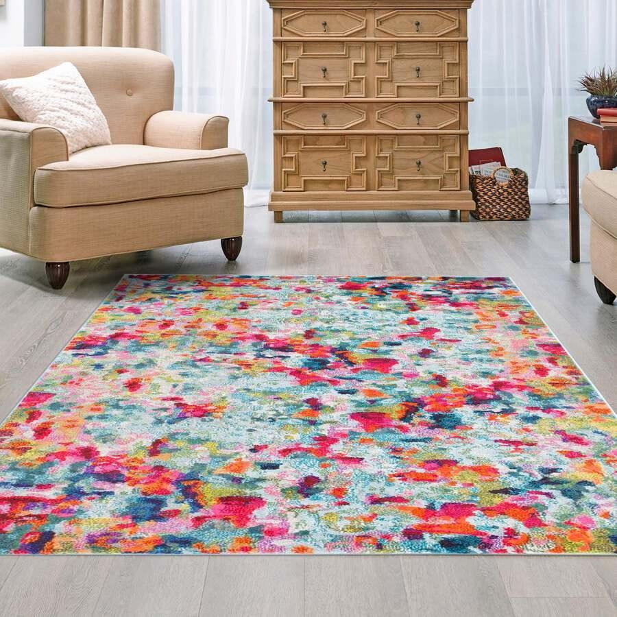 Unique Loom Indoor Rugs - Chromatic Abstract Palace Multi & Blue
