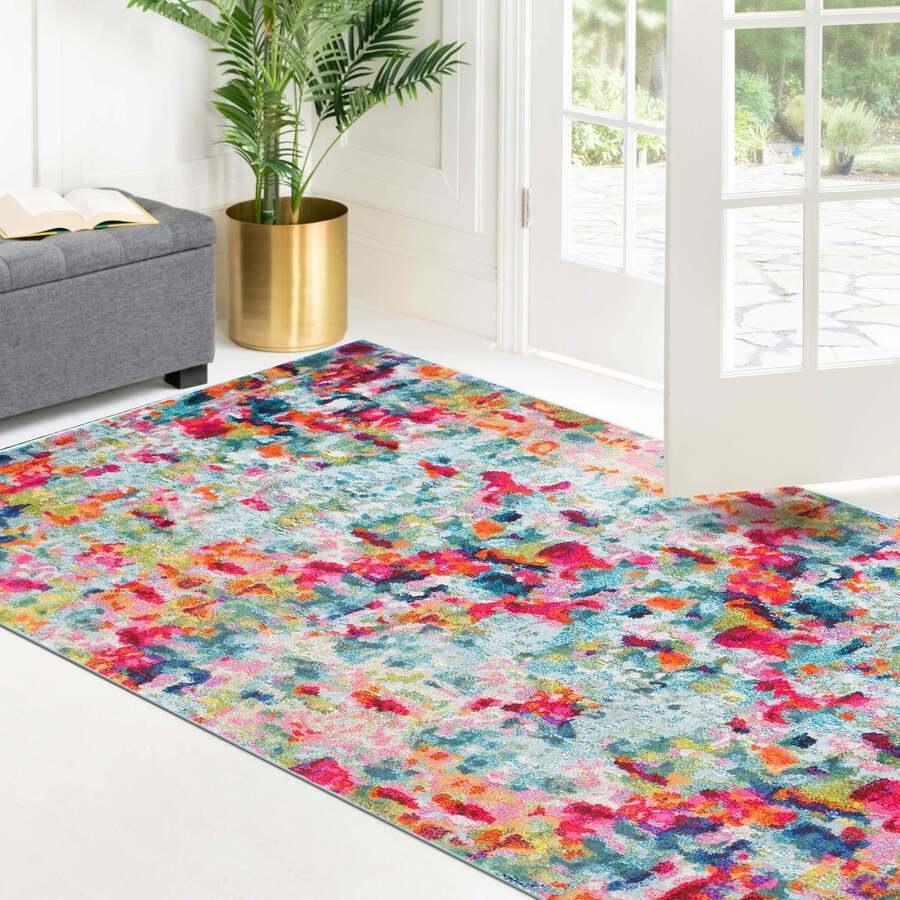 Unique Loom Indoor Rugs - Chromatic Abstract Palace Multi & Blue