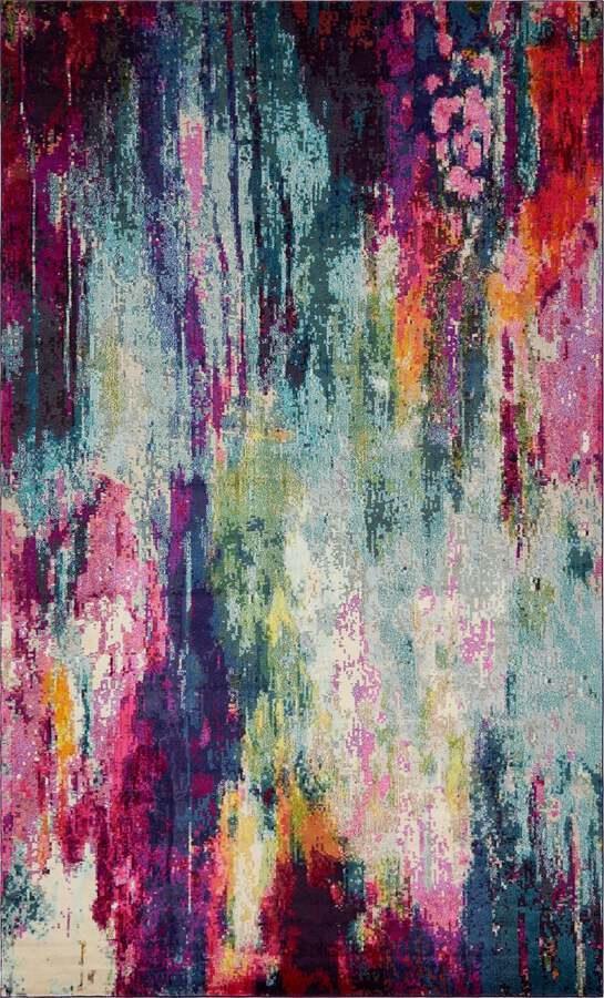 Unique Loom Indoor Rugs - Chromatic Abstract Palace Multi & Light Blue