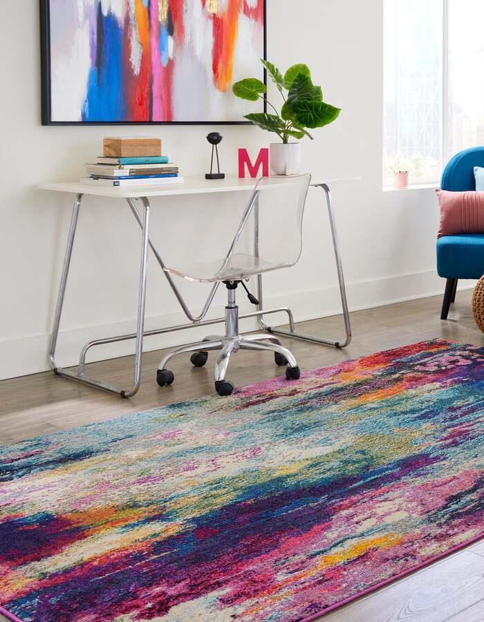 Unique Loom Indoor Rugs - Chromatic Abstract Palace Multi & Light Blue