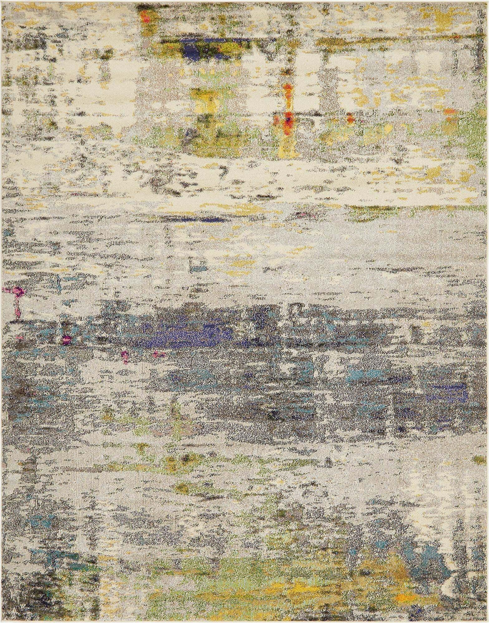 Unique Loom Indoor Rugs - Chromatic Abstract Rectangular 8x10 Rug Beige & Gray