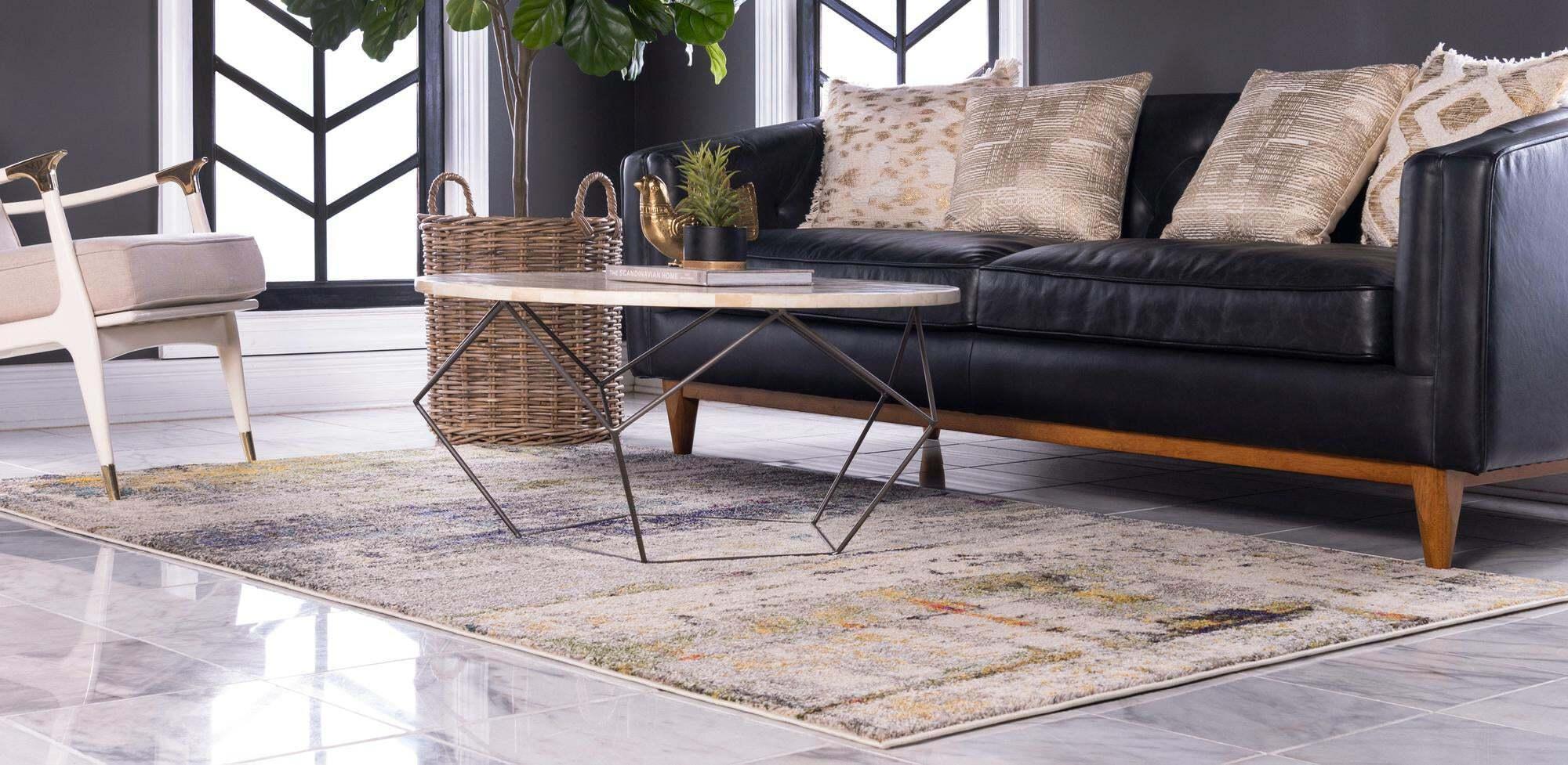 Unique Loom Indoor Rugs - Chromatic Abstract Rectangular 8x10 Rug Beige & Gray