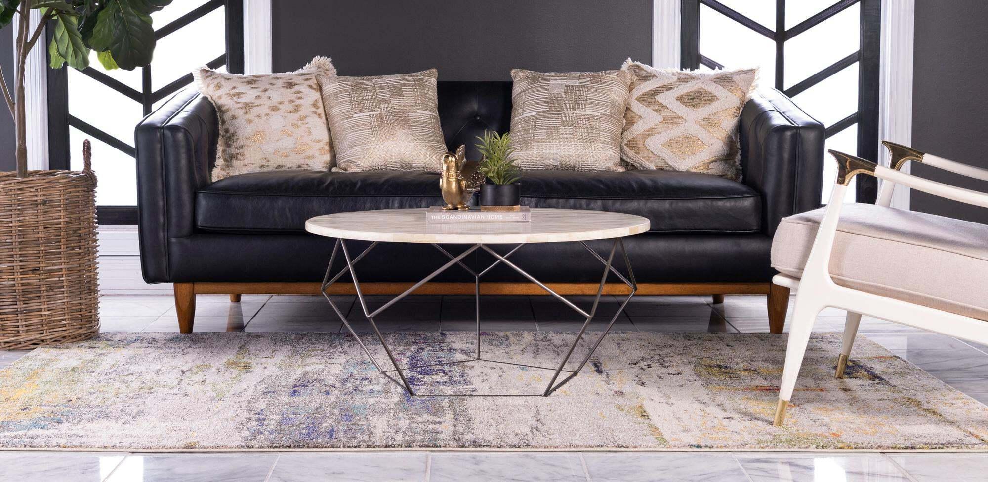 Unique Loom Indoor Rugs - Chromatic Abstract Rectangular 8x10 Rug Beige & Gray