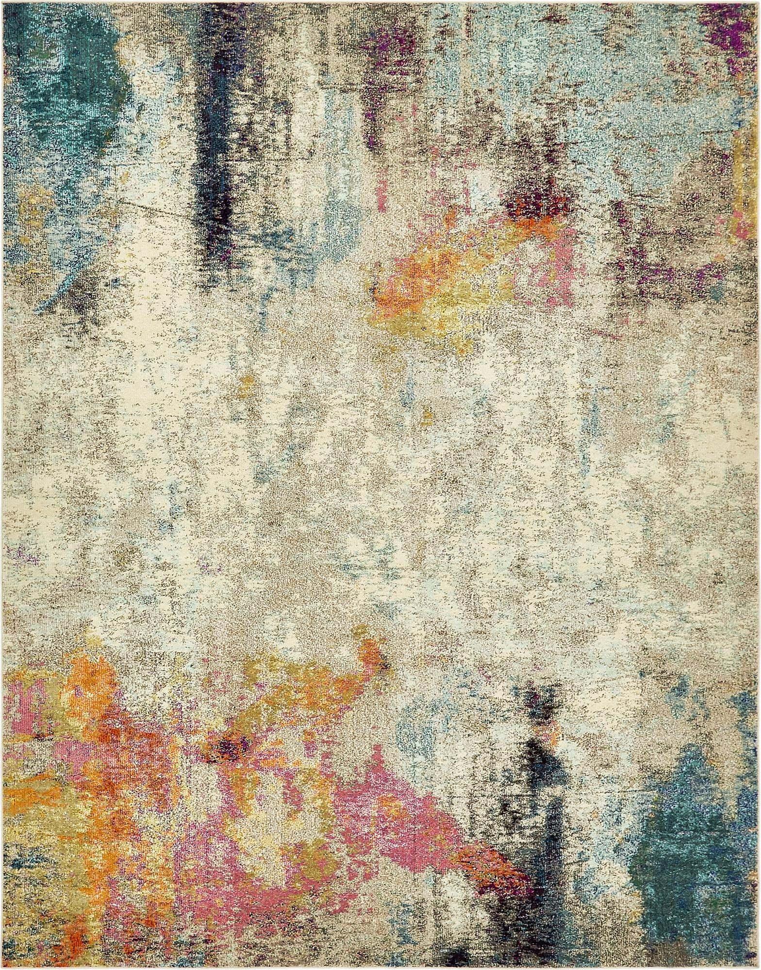Unique Loom Indoor Rugs - Chromatic Abstract Rectangular 8x10 Rug Beige & Pink