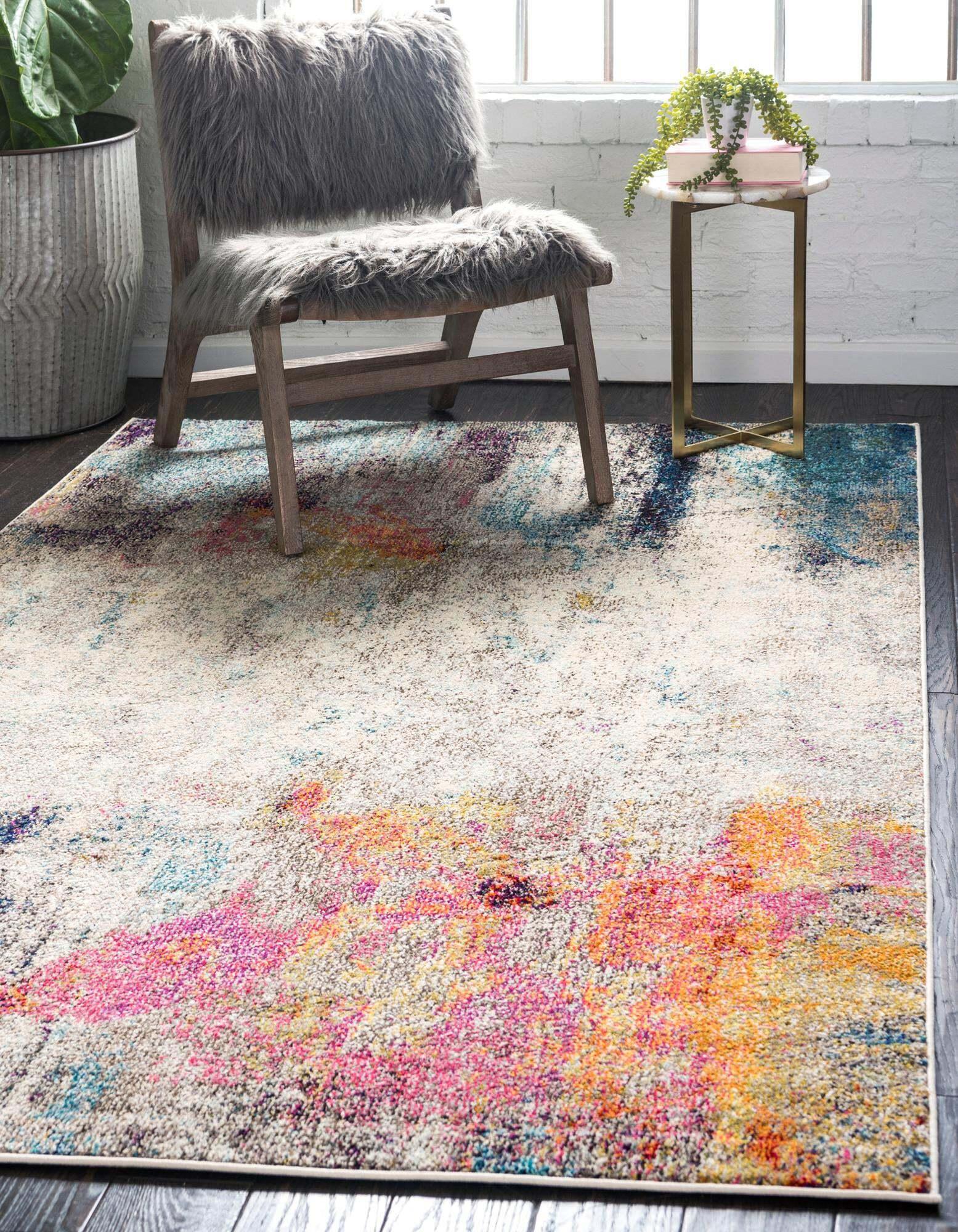 Unique Loom Indoor Rugs - Chromatic Abstract Rectangular 8x10 Rug Beige & Pink