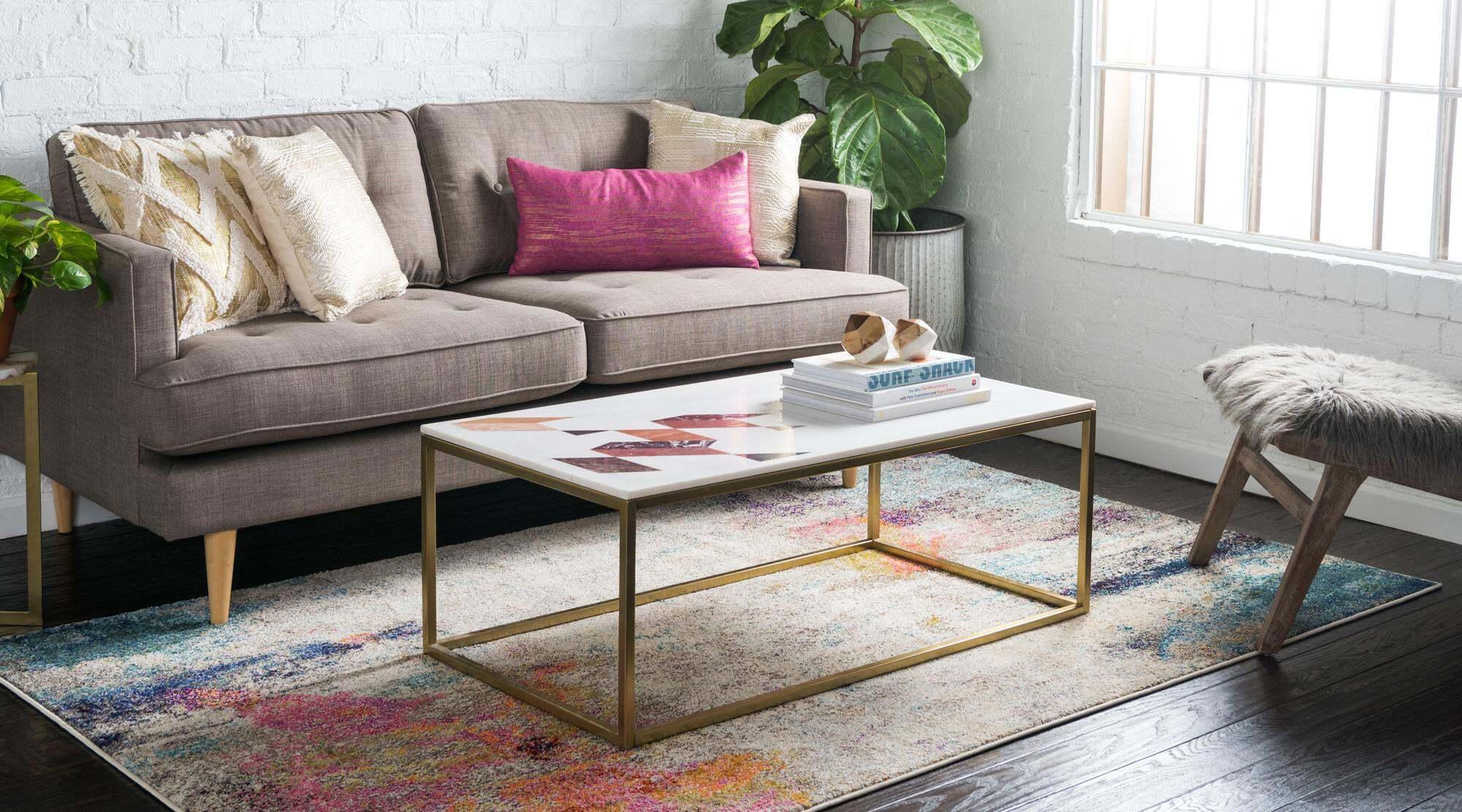 Unique Loom Indoor Rugs - Chromatic Abstract Rectangular 8x10 Rug Beige & Pink